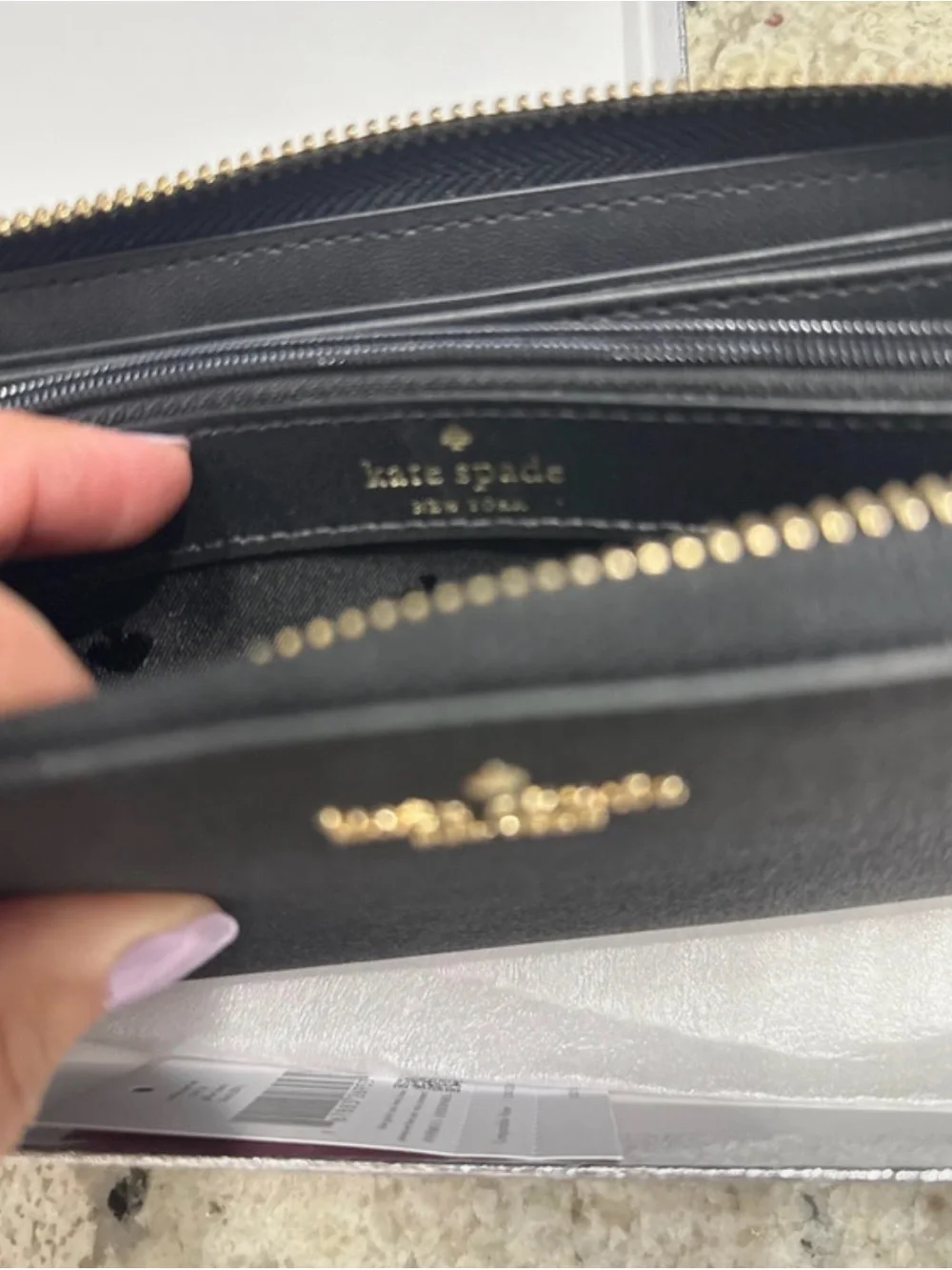 NWT kate spade New York Black Glitter Zip-Around Wallet